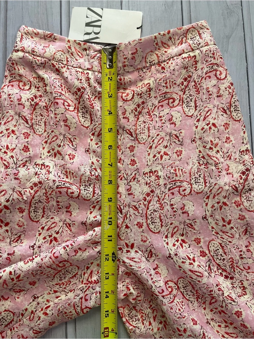 New Zara linen blend pink paisley print pull on flowy trouser pant. Size XS.